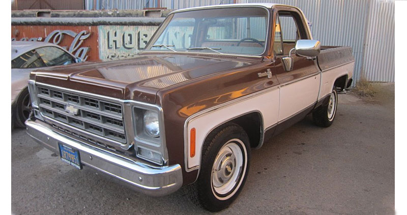 Vintage Chevy Silverado pickup truck in brown
