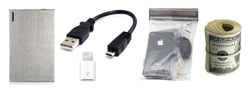 OREI Ultra Slim Aluminum External Battery, Mini 6" USB Cable, (with Apple Lightning Attachment), 2 Loksaks