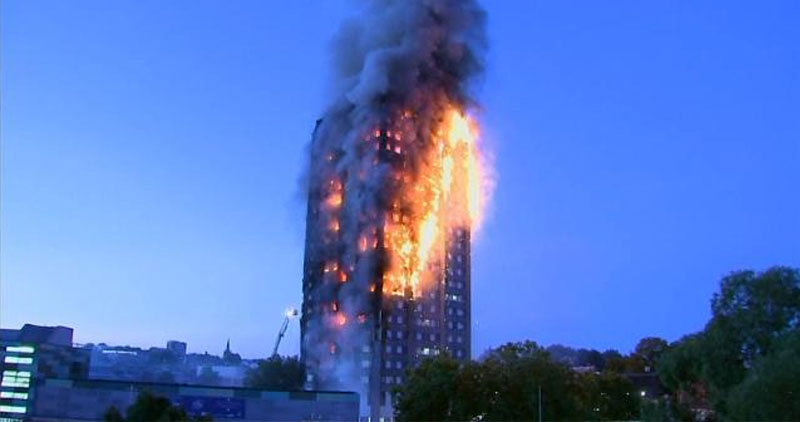 High rise building on fire