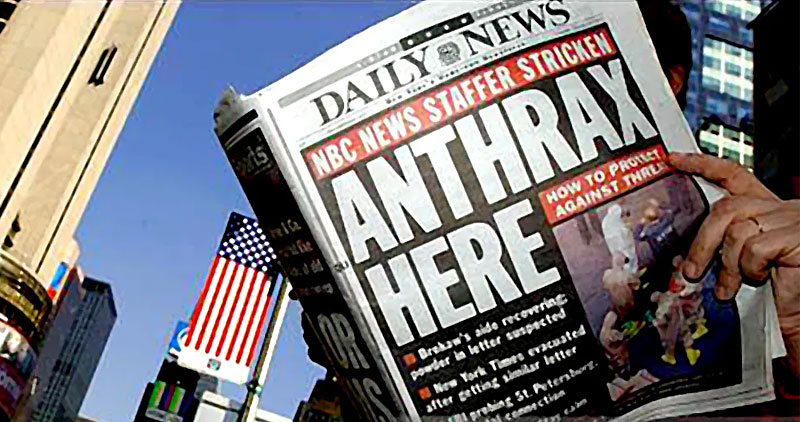 Daily News Paper with headline "Anthrax Here"