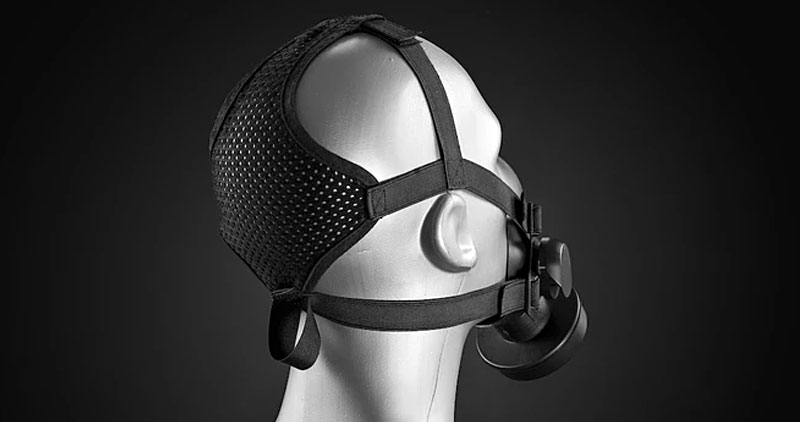 View of the Mira Safety Tactical Air-Purifying Respirator Mask (TAPR) from the back, showing the head harness system