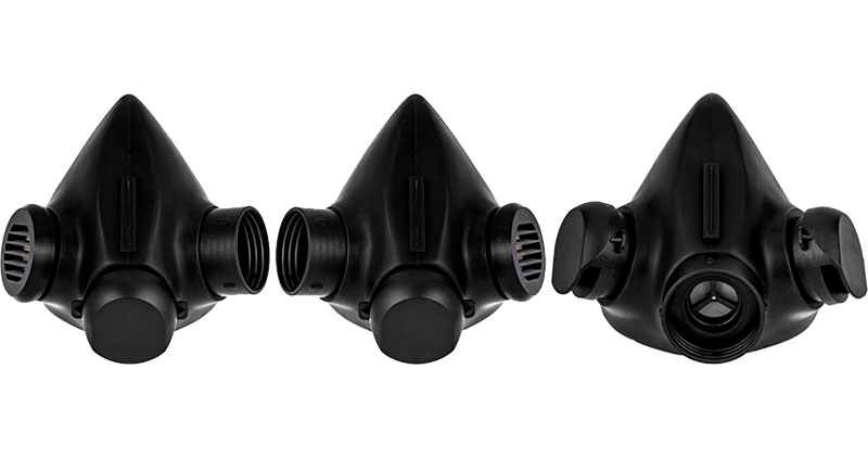 Three different configurations of the Mira Safety Tactical Air-Purifying Respirator Mask (TAPR)