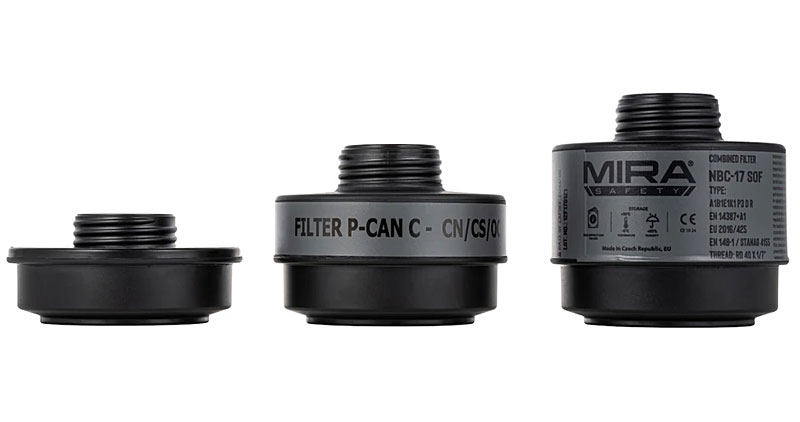 Three different Mira Safety filters side-by-side