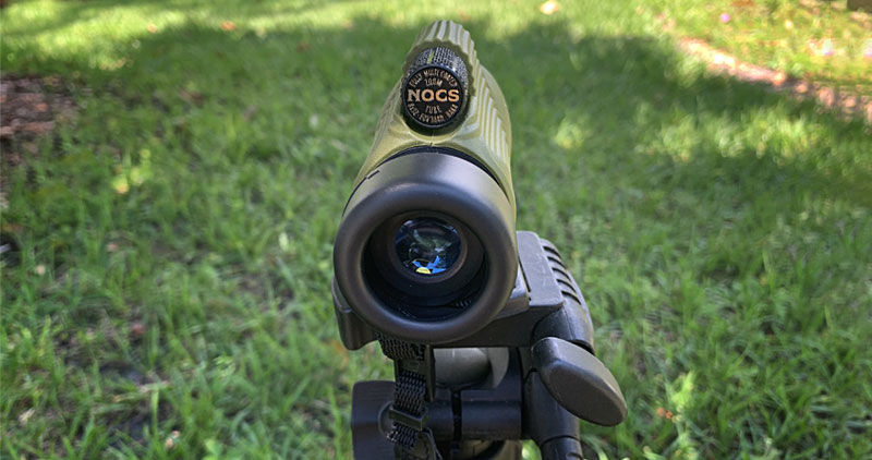 Nocs Provisions Zoom Tube 8x32 Monocular Telescope on a tripod from the back