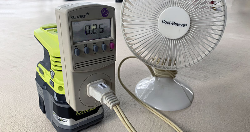 Ryobi 150-Watt ONE+ Power Source with a Kill-a-watt