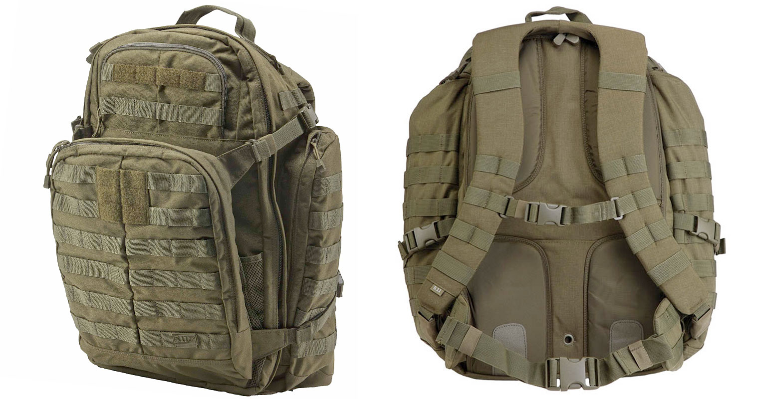 5.11 Rush 72 backpack front and side view