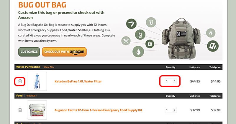 bug out bag builder custom bag builder tool screen grab
