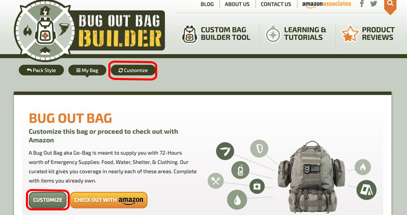 Bug Out Bag Builder Custom Bag Builder Tool customize screen grab