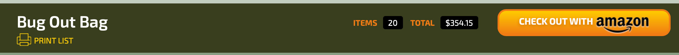 Bug Out Bag Builder Custom Bag Builder Tool tally bar screen grab