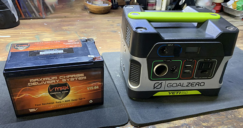 Goal Zero Yeti 150 next to a Vmax Battery