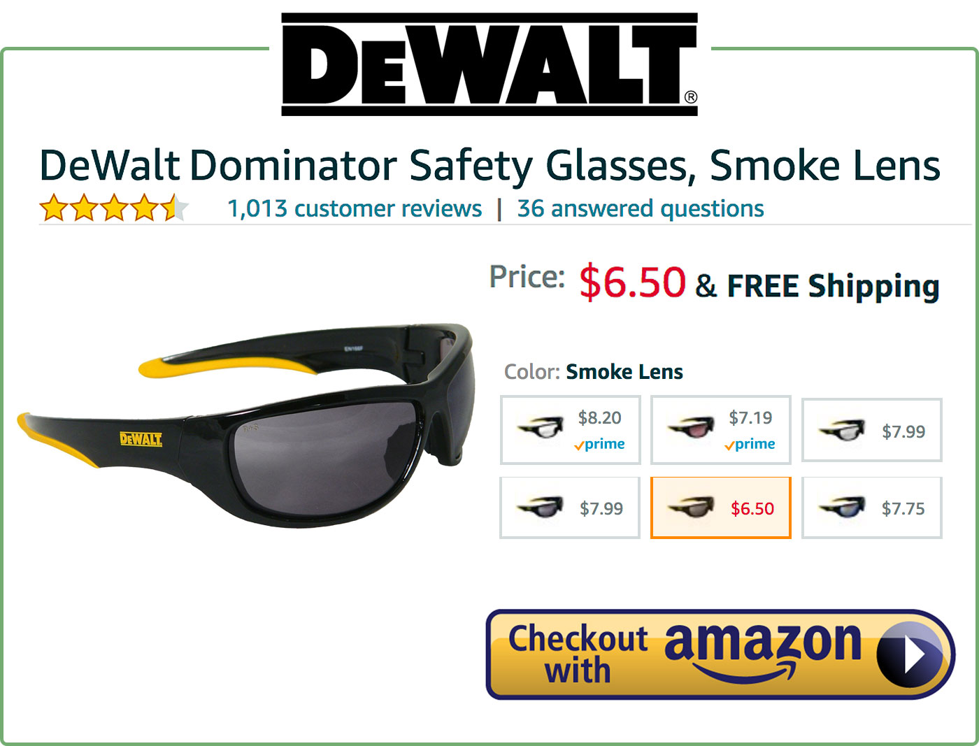 DeWalt Dominator Safety Glasses buy now box