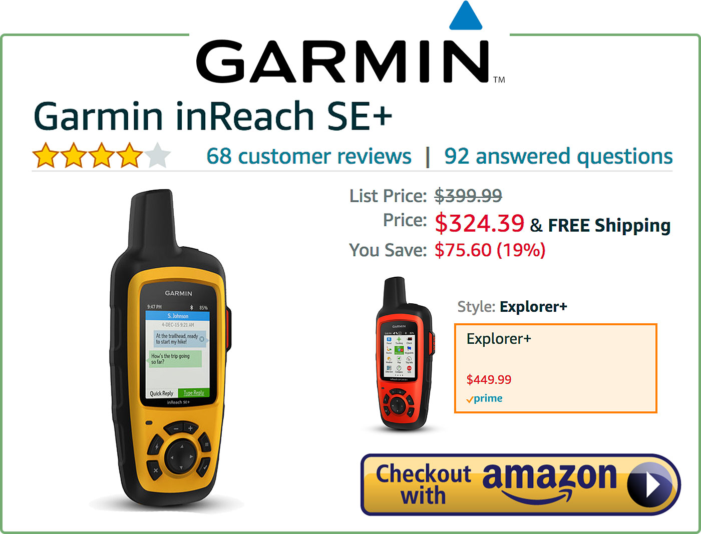 Garmin inReach buy now button