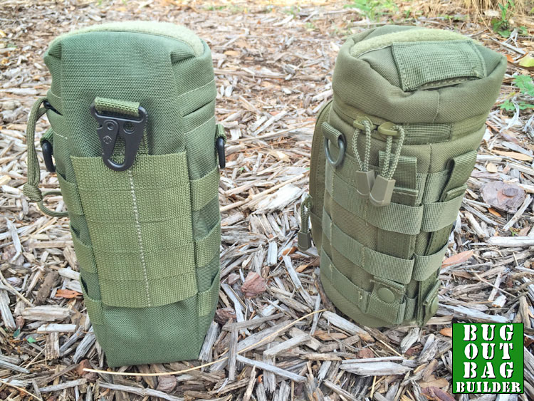 Maxpedition or Condor H20 Pouches next to each other on mulch