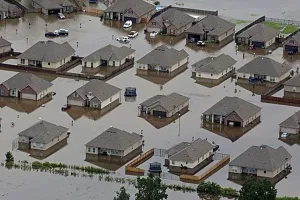 Neighborhood underwater brown dirty flood water