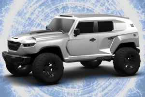 Rezvani truck surrounded by an electrical field