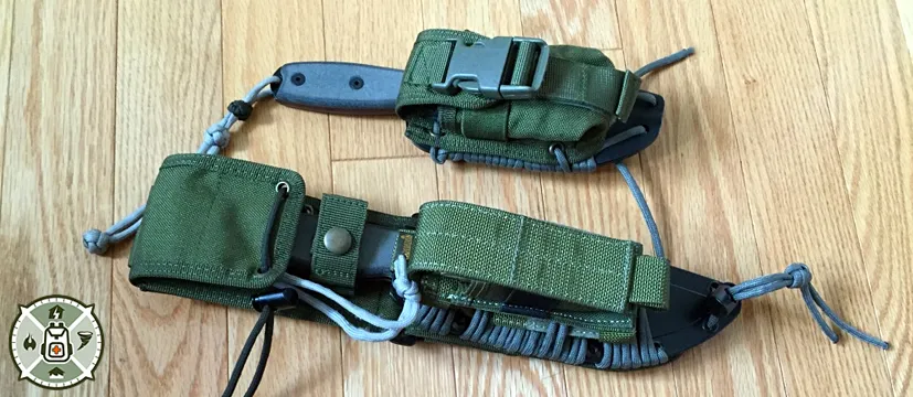ESEE 6P and ESEE 4P in sheaths on the floor